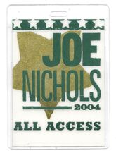 JOE NICHOLS 2004 Concert Tour ALL ACCESS Laminated Backstage Pass - $19.79
