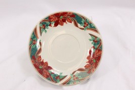 Gibson Poinsettia Holly Ribbons Stoneware Saucers Christmas Lot of 8  Xmas - $11.75