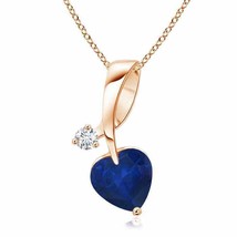 Authenticity Guarantee 
Heart-Shaped Sapphire Ribbon Pendant with Diamond in ... - £729.40 GBP