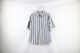 Vintage 90s Streetwear Mens Medium Striped Color Block Short Sleeve Button Shirt - £30.99 GBP