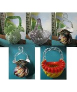 BOHEMIAN - FRANZ WELZ GLASS BASKET SPATTER TWISTED THORN GREEN PICK 1 - $144.97 CAD
