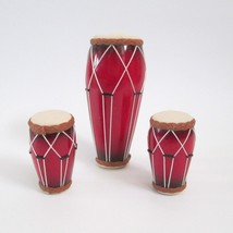 Miniature Kendang Drum Set 3 Indonesian Java Drums 2-4&quot; Tall Dollhouse P... - £23.28 GBP