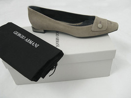 NEW $595 Giorgio Armani Classic Suede Shoes (Flats)!  US 7  Euro 37  Gray Green - £196.90 GBP