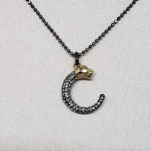 Stella &amp; Dot Rhinestone Crescent Moon Gold Lion Panther Head Pendant Necklace - £26.50 GBP