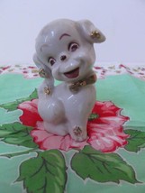 Vintage 50s Puppy Dog w Bow Lefton Figurine Japan Porcelain Gold Accents 3&quot; Tall - $6.99