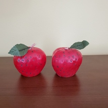STRAWBERRY SCENTED CANDLES Set of 2 Red Strawberries Shape Candle 2 1/4" H