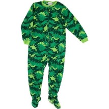 Komar Kids Boys Green Dinosaur Fleece Blanket Sleeper Footed Pajamas 10-12 - £19.60 GBP