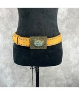 Vtg Streets Ahead Leather Belt Wmns M Tan Studded Blue Rhinestone Buckle... - $79.57 CAD