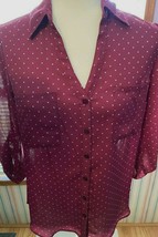 Forture + Ivy Lady&#39;s Blouse Small Wine Gray Dots HIGH/LOW Pocket On Front - £15.59 GBP