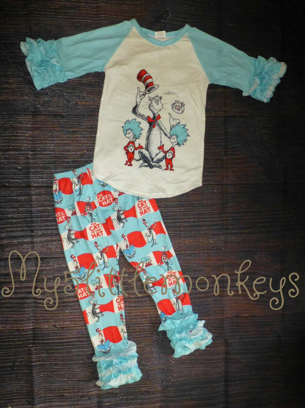 NEW Dr Seuss Cat in the Hat Shirt & Ruffle Leggings Girls Boutique Outfit Set  - $5.99 - $20.99