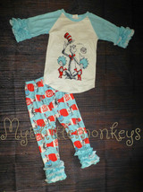 NEW Dr Seuss Cat in the Hat Shirt &amp; Ruffle Leggings Girls Boutique Outfit Set  - £4.78 GBP+