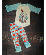 NEW Dr Seuss Cat in the Hat Shirt &amp; Ruffle Leggings Girls Boutique Outfi... - £4.71 GBP+