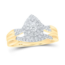 10kt Yellow Gold Pear Diamond Bridal Wedding Ring Band Set 3/8 Cttw - £684.11 GBP