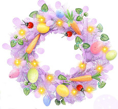 Easter Bunny Spring Wreath Decorations with 20 LED Lights Door Wreath pu... - $9.41