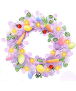 Easter Bunny Spring Wreath Decorations with 20 LED Lights Door Wreath pu... - £7.49 GBP