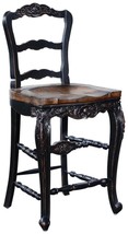 Counter Stool French Country Farmhouse Blackwash Wood, Floral Carved Saddle Seat - £696.79 GBP