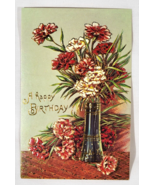 c1910 Embossed Glistening Flowers In A Vase Birthday Postcard - $7.92
