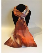 Hand Painted Silk Scarf Cream Peach Tan Brown Womens Rectangle Unique New Gift - $56.00