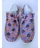 NEW Halloween Cat Print Canvas Sneakers 11 Round Toe No-Tie Elastic Lace... - £8.64 GBP