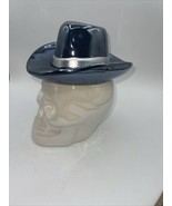 Cobwebs and Cauldrons Ceramic Skull Black w Cowboy Hat Halloween cookie ... - $39.59