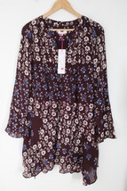 NWT Parker XS Brown Floral Cordovan Acacia Pleat Long Sleeve Flounce Mini Dress - £67.55 GBP