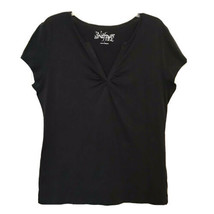 2 A Tee Womens Large Ruched Split Neck Black Short Sleeve Cotton T Shirt... - $12.95