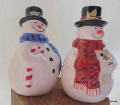 Ceramic Snowman Salt and Pepper Hand Painted 4&quot; - £13.69 GBP