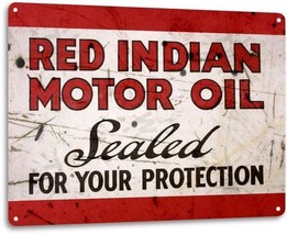 Red Indian Motor Oil Garage Auto Shop Gasoline Retro Wall Decor Metal Tin Sign - £14.00 GBP