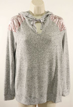 Hippie Rose Womens Super Soft Hoodie L Large Pullover Gray Pink Heather L/S EUC - £18.44 GBP