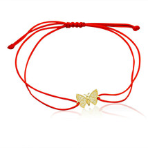 Kabbalah Red String 14k Gold Butterfly Zirconia Bracelet Buena Suerte... - £126.16 GBP