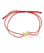 Kabbalah Red String 14k Gold Butterfly Zirconia Bracelet Buena Suerte... - £125.07 GBP