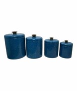 4  Bristol Ware Tin Metal Round Canisters Blue White Speckled U.S.A. Vin... - $38.48 CAD