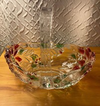 Mikasa Christmas Poinsettia 8&quot; Glass Oval Basket with Handle  - £11.84 GBP