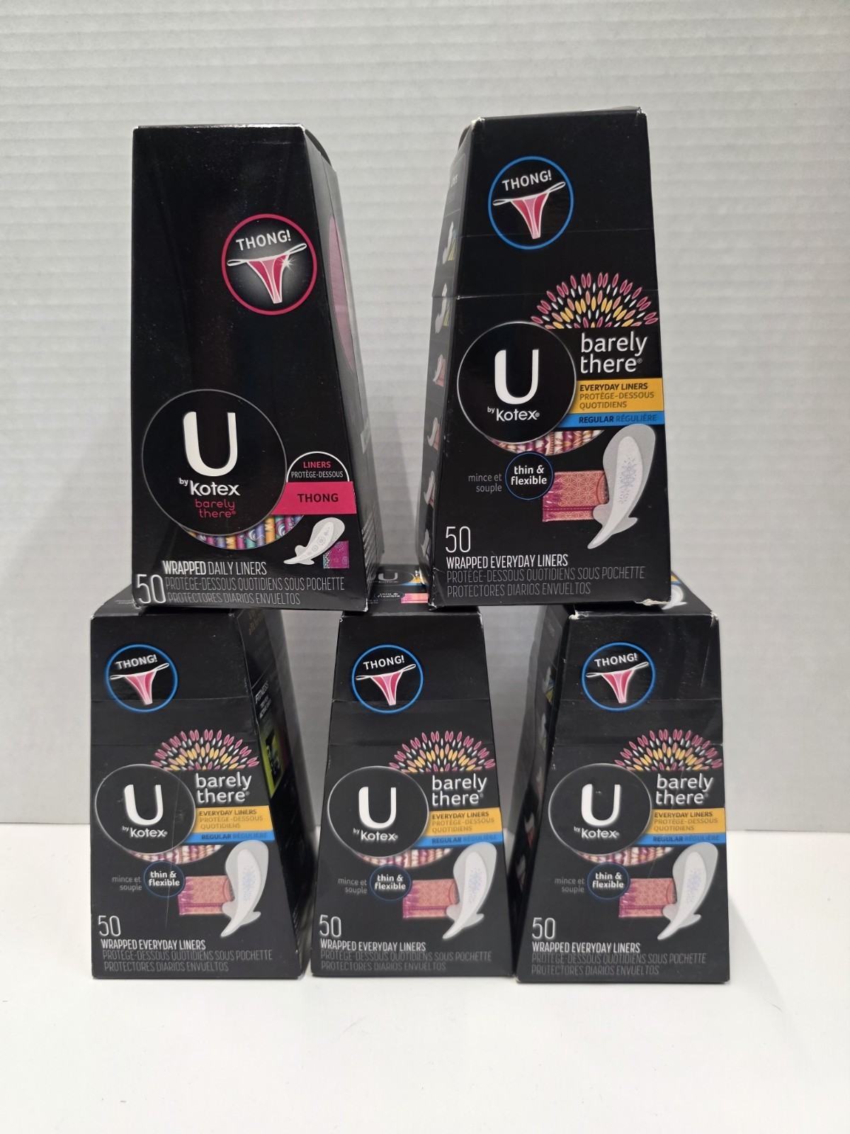 Lot of 5 Kotex Balance Thong Panty Liner Regular Size - 50 Per Box - $40.00