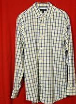 Banana Republic Mens L Slim Fit Button Up Shirt Yellow White Blue Plaid LS  - £13.75 GBP