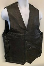 Leather Vest Men Large Insulated Unik Premium Motorcycle Snap Front Clean - £35.03 GBP