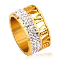 Deluxe Roman Made With Swarovski Crystal Stainless Steel Gold Men Women Ring - £15.17 GBP