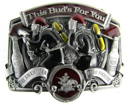 Vintage 1987 Anheuser Busch Fire Fighter Belt Buckle This Bud&#39;s For You Enamel - £21.60 GBP