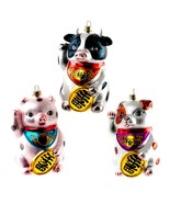 SET OF 3 LUCKY PIG COW AND DOG ORNAMENTS Glass Christmas Tree Maneki Nek... - $1,139.50 MXN