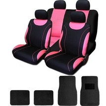 For VW New Flat Cloth Black and Pink Car Seat Covers With Mats Set - $43.66