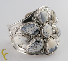 Sterling Silver .925 Cuff Bracelet Blue Cream Speckled Stones - £524.73 GBP