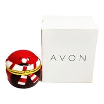 Vtg Avon Jewelry Ceramic Red Robin Christmas Trinket Box with CZ Stud Ea... - $22.54