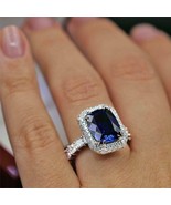 3 Ct Cushion Simulated Blue Sapphire 14k White Gold Plated Engagement Ha... - £87.18 GBP