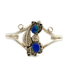 Vintage Sterling Native American Zuni Double Lapis Lazuli Cuff Bracelet sz 6 1/4 - £67.47 GBP