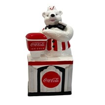 Coca-Cola Ice Cold Polar Bear Cookie Jar at Soda Fountain Machine 1999 V... - $27.07