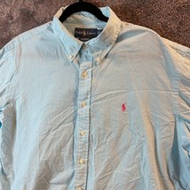 Ralph Lauren Button Up Shirt Mens 2XL XXL Light Blue Gingham Check Custom fit - £11.07 GBP