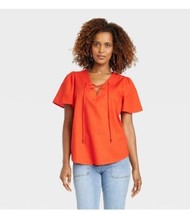 Knox Rose Coral Orange Women&#39;s Short Sleeve Lace-Up Top Size Large NWTs - £8.54 GBP