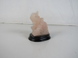 Light Pink Crystal Elephant on Wood Stand Mexico - $11.46