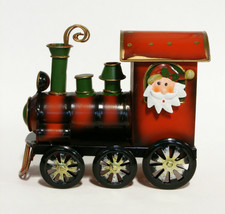 Whimsical Hand Painted Red Tin Locomotive Train w/ Santa Christmas Decoration - £23.40 GBP
