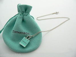 Tiffany &amp; Co Silver Blue Enamel Shopping Bag Necklace Charm Pendant Gift Pouch - £400.52 GBP